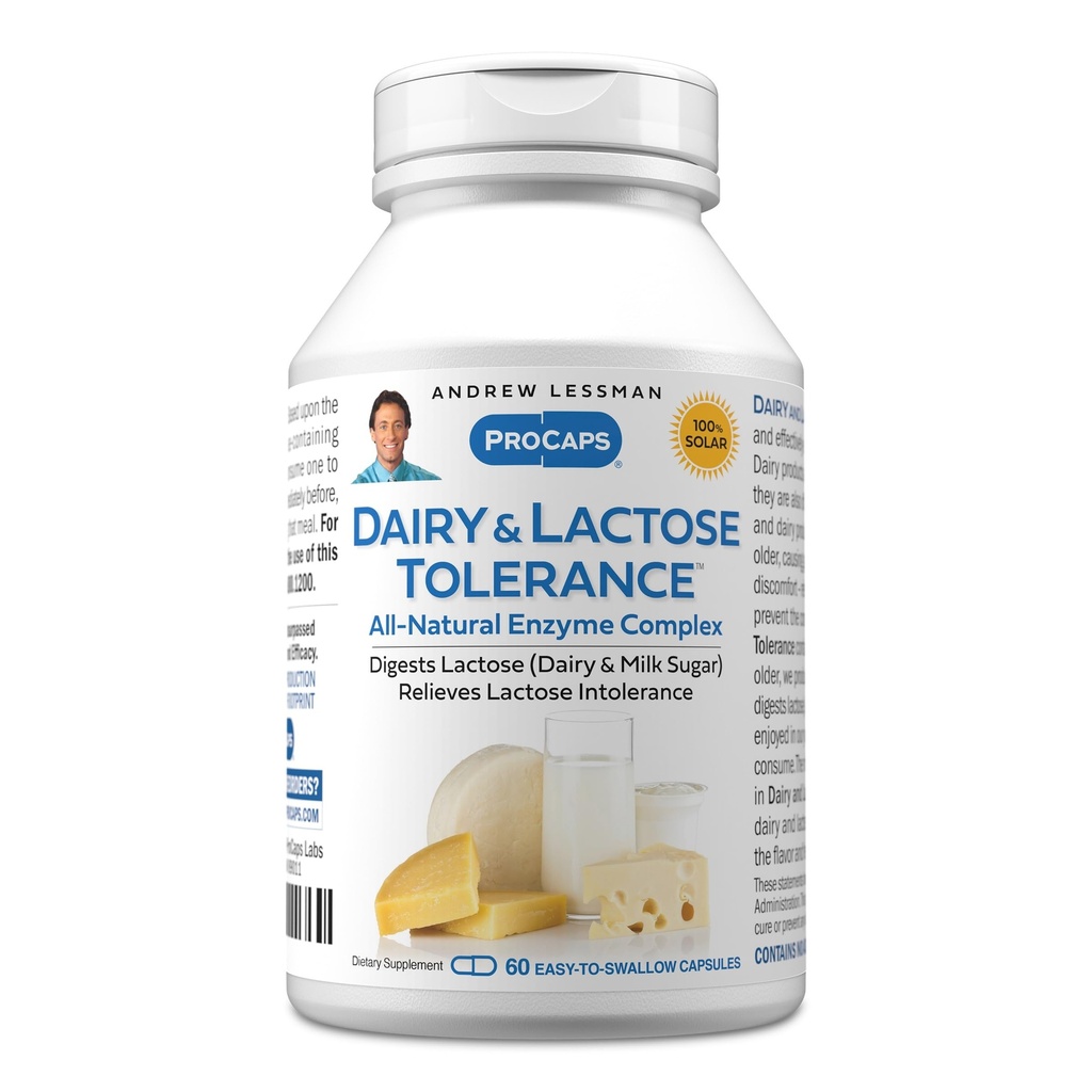 ANDREW LESSMAN Dairy and Laktoza Tolerance 60 Kapsułki - Enhances Natural Disease of Dairy and Laktoza. Łagodne, potężne, All- Naturalne Enzymy Pomoc Unikać GI dyscomfort w trawieniu. Brak dodatków