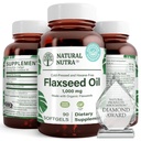 Natural Nutra Organic Flaxseed Oil Softgels, Promotes Hairs Growth, Pomoc w utracie wagi, Pomaga zwiększyć system immunologiczny, Promotes Healthy Nerwowy System & Wzrost włosów, Omega 3 6 9, 1000 mg, 90 Softgels