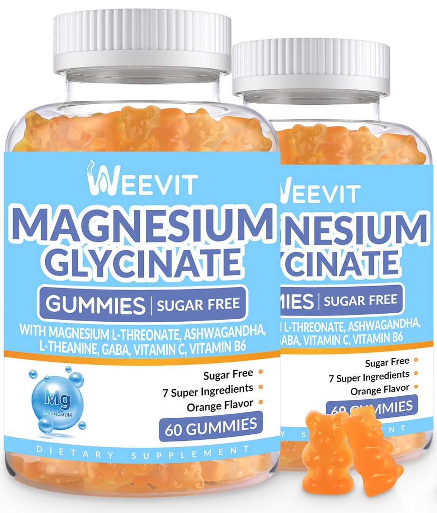 Glucynian magnezu wolny od cukru z L- Threonian, suplementy magnezu dla kobiet i mężczyzn z Ashwagandha, L- Theanine, GABA, Witamina C, B6