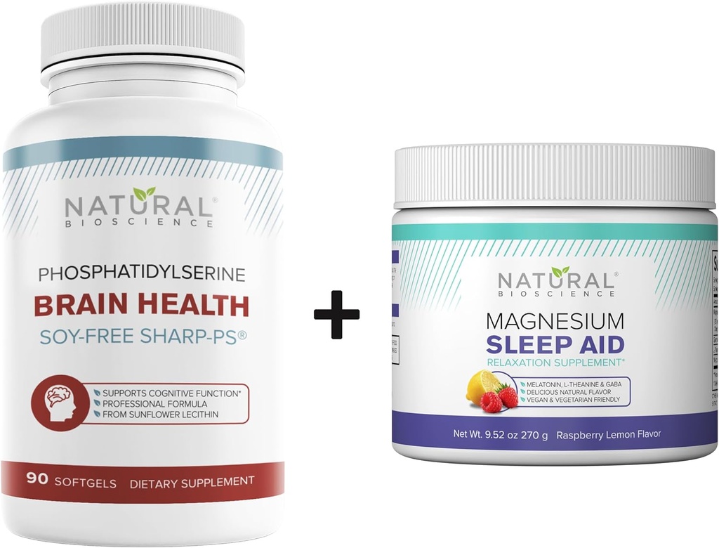Natural BioScience Free Soy- Phosphhatidylserine 100mg & Magnezu Sleep w proszku suplement Bundle - Ultimate Brain Health & Relaxation Support