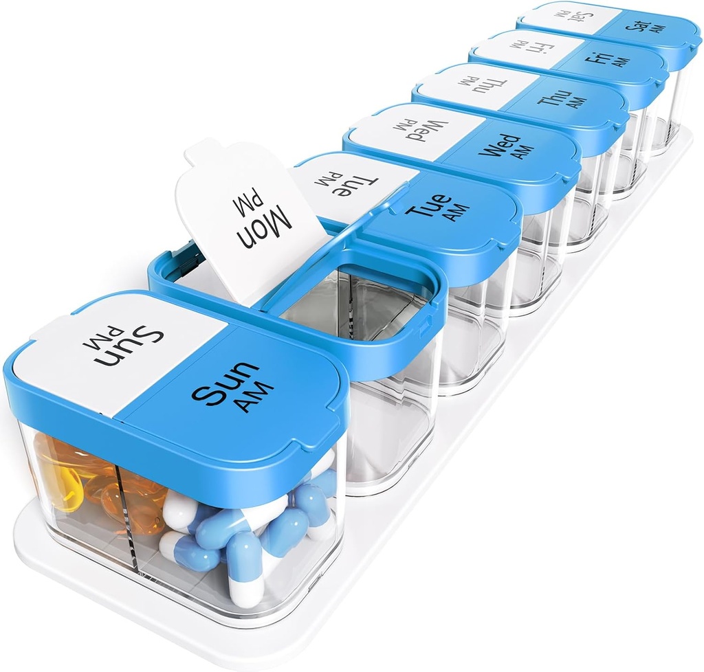 Odaro Extra duży tygodniowy pill organizator 2 razy dziennie, XL pill Box 7 dzień Am Pm, Jumbo Medicine Organizator do przechowywania codziennej medycyny witaminy i suplementów - niebieski