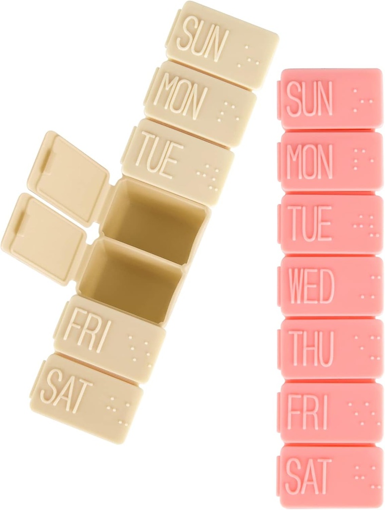 2Pack Cotygodniowy Pill Organizer, 7 Dni Pill Cases Travel Daily Pill Box Pill Organizer Pill Box 7 Day Pill Organizer Cotygodniowy dla oleju rybnego, Wapnia Tablets Supplements (Pink + Beige)