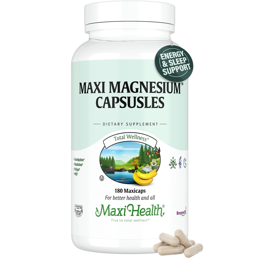 Magnezu Kapsułki - Produkcja energii - Mięśnie i Nerwy Zdrowie - Wsparcie dla kości - Magnezu Suplement z tlenku magnezu, Magnezu Glycinate Chelate i Magnezu Citrate - 180 Hrabia Maxi Health