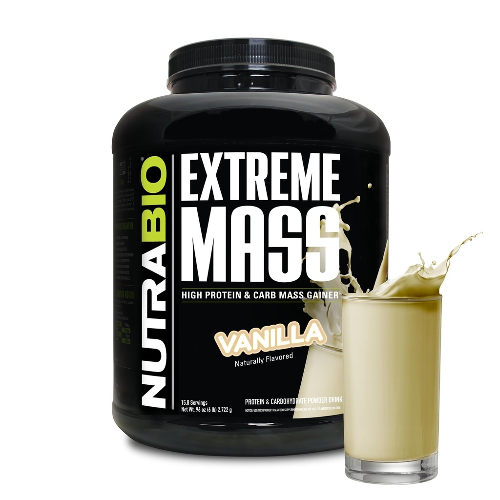 NutraBio Ekstremalna masa Gainer w proszku, białko 53G, czysta masa Gainer, Zwiększenie masy mięśniowej, pełne spektrum aminokwasów - Wanilia, 6 funt