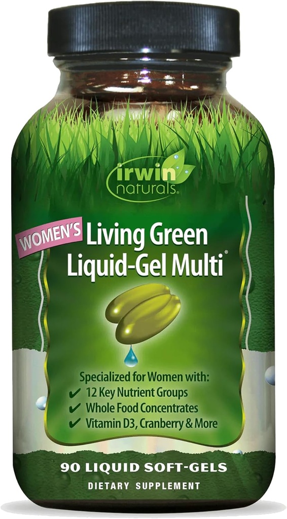 Irwin Naturals Women 's Living Green Liquid- Gel Multi - 120 Liquid Softgels - Zawiera 70 Zasadnicze składniki odżywcze, witaminy i minerały