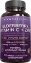 Viva Naturals Czarna Elderberry z witaminą C i cynkiem dla dorosłych (60 hrabiego) - Sambucus Elderberry immunologiczny suplement wsparcia, Czarna Elderberry kapsułki dla dorosłych, Elderberry suplementy dla kobiet