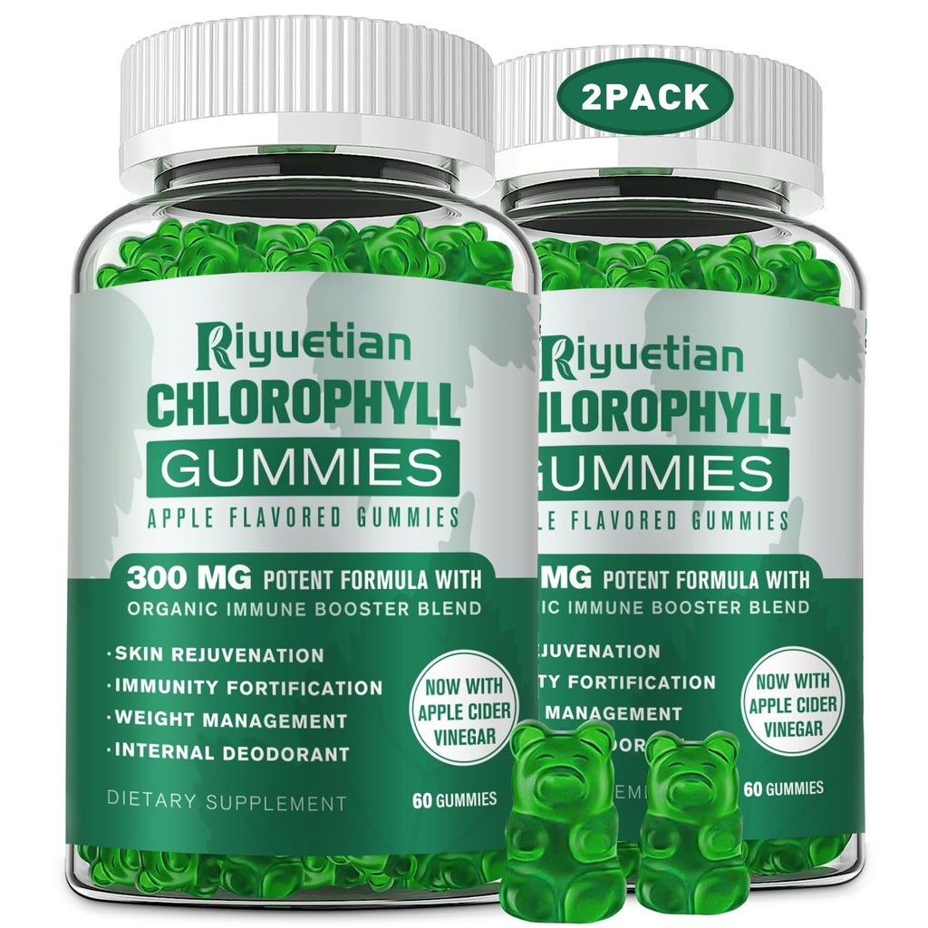 Gumy bez chlorofilu cukrowego - z niefiltrowanym ACV & witamina C B12 - Energy Boost, Wsparcie immunologiczne i pokarmowe, Natural Deodorant, Opieka skóry - Wegan, Non-GMO - 120 Gummies