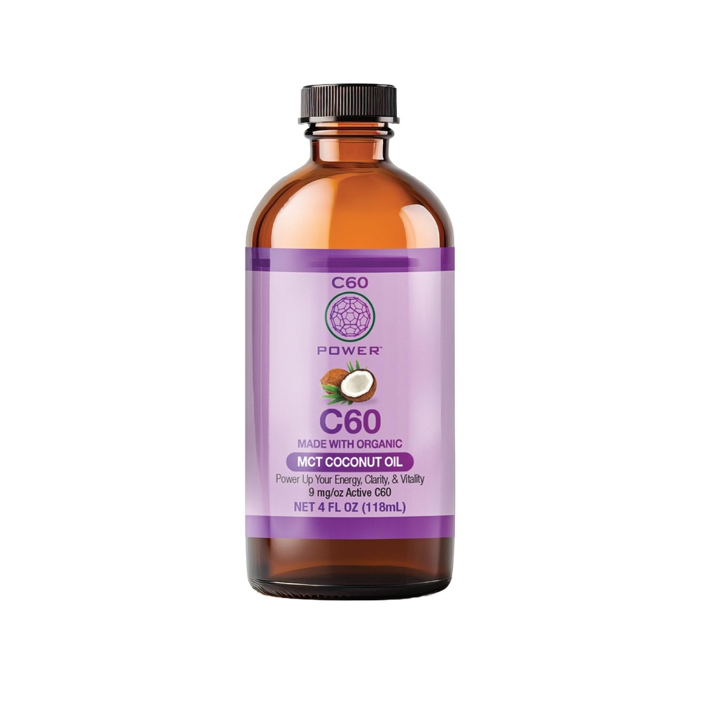C60 Power C60 w organicznym oleju kokosowym MCT - Naturalne Wellness Wsparcie dla mężczyzn i kobiet, 99,99% Czysty węgiel Fullerenes, Promotes Energy, Mental Clarity, & Stamina - 4 fl oz butelka