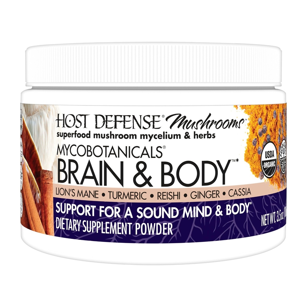 Defense Host Mycobotanicals Brain & Body * Proszek - Digestive & Immune Supplement with Lion 's Mane & Reishi Mushroom - Brain Supplement to Support Memory & Focus - 3.5 oz (33 Słupki) *