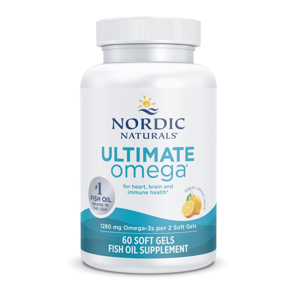 Nordic Naturals Ultimate Omega, Lemon Flavor - 60 Soft Gels - 1280 mg Omega-3 - Wysokiej mocy Fish Oil Supplement with EPA & DHA - Promotes Brain & Heart Health - Non-GMO - 30 Servings
