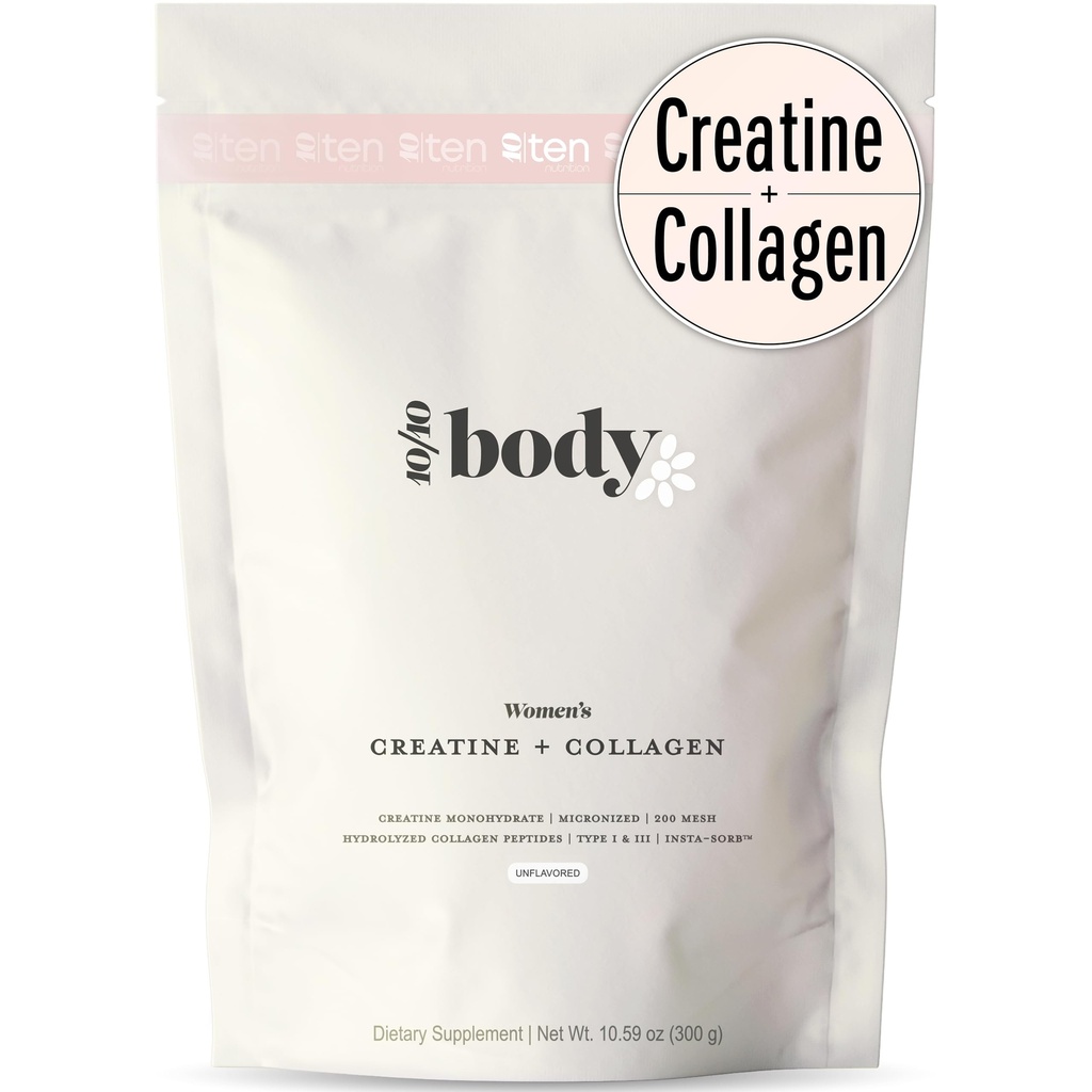 Nowy - Kreatyna + Kolagen dla kobiet - Wspiera Lean Muscle Growth & Development, Booty Gain, Energy & Recovery - 5g Monohydrat Kreatyny Plus 5000mg Kolagen Peptides Combo - Unflavored, 30 Służenia
