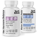 Młodzież & Tonic PMS & Menopauza Bloating Relief Duo - Wsparcie dla Puffiness, Hormonal Balance & Fluid Retention - Jej Hormon Balance + Waga wodna Away Naturalne zioła dla kobiet, 90 Kapsułki