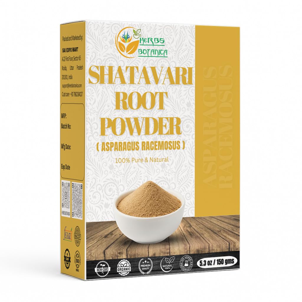 Zioła Botanica Shatavari Proszek Naturalny Asparagus Racemosus do karmienia piersią Shatavri Satawar Kalpa Kalp Indie Poprawia laktacja 124; Odmładza Stamina 124; 5.3 oz / 150 GMS