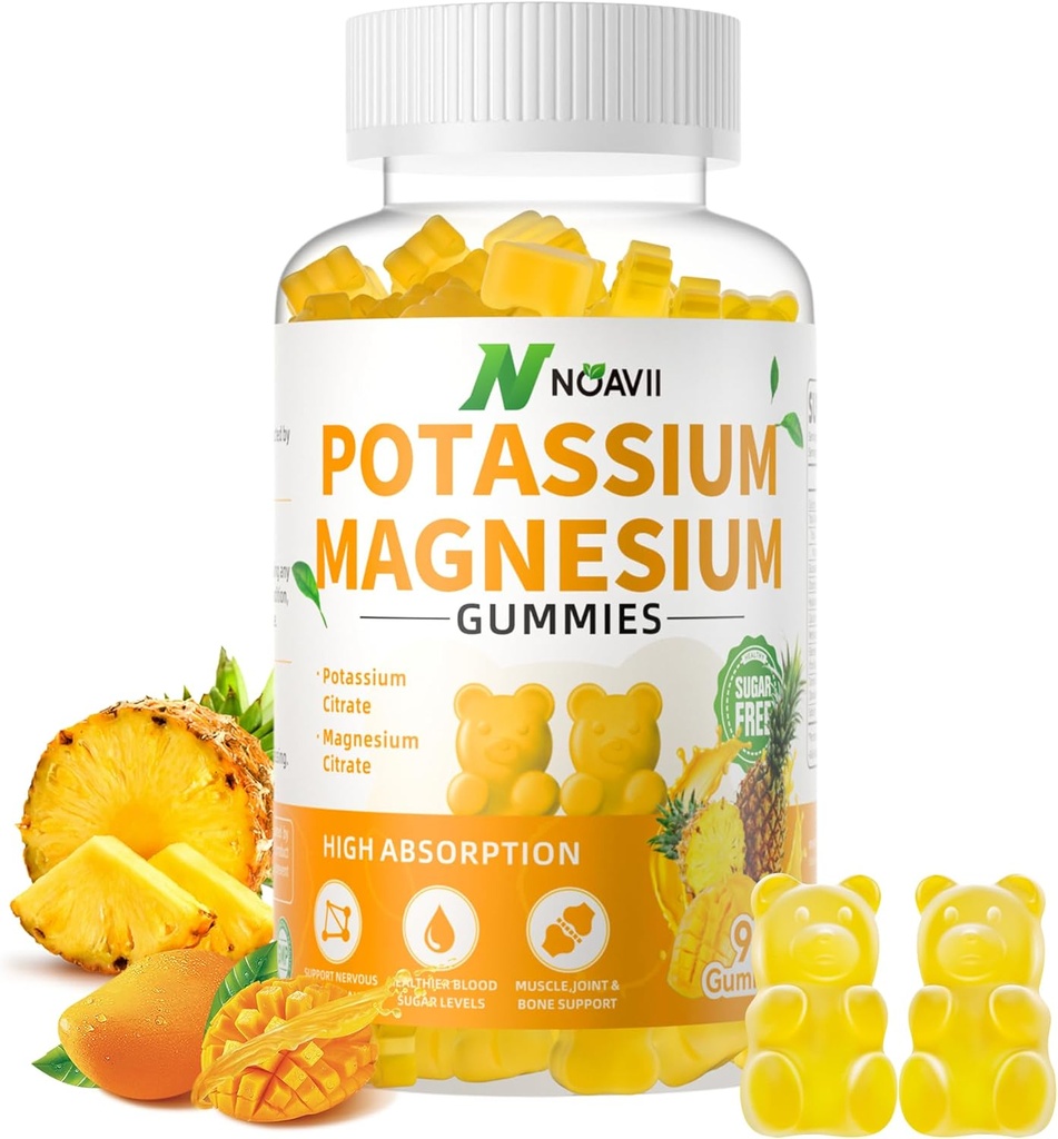Potasu Magnezu Gumie, Nowa Formuła Spokój Magnezu Gummies glicynian, Żużel do żucia Suplementy do Krabów Nogi i mięśni, Smak ananasowy 90
