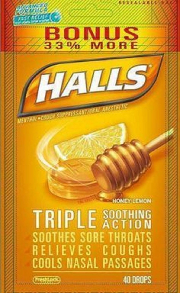 Halls Menthol - Cough Supressant / Astestic doustny, miód - cytryna, krople, 40 ct. Opakowanie 2