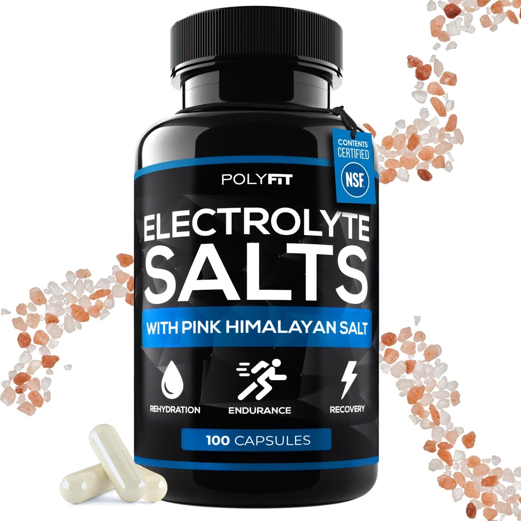 Polyfit Electrolyte Salts - 100 Salt Pills - Electrolytes Replacement Salt Tablets for Runners - Suplement do szybkiego nawodnienia, odzysku i trwałości