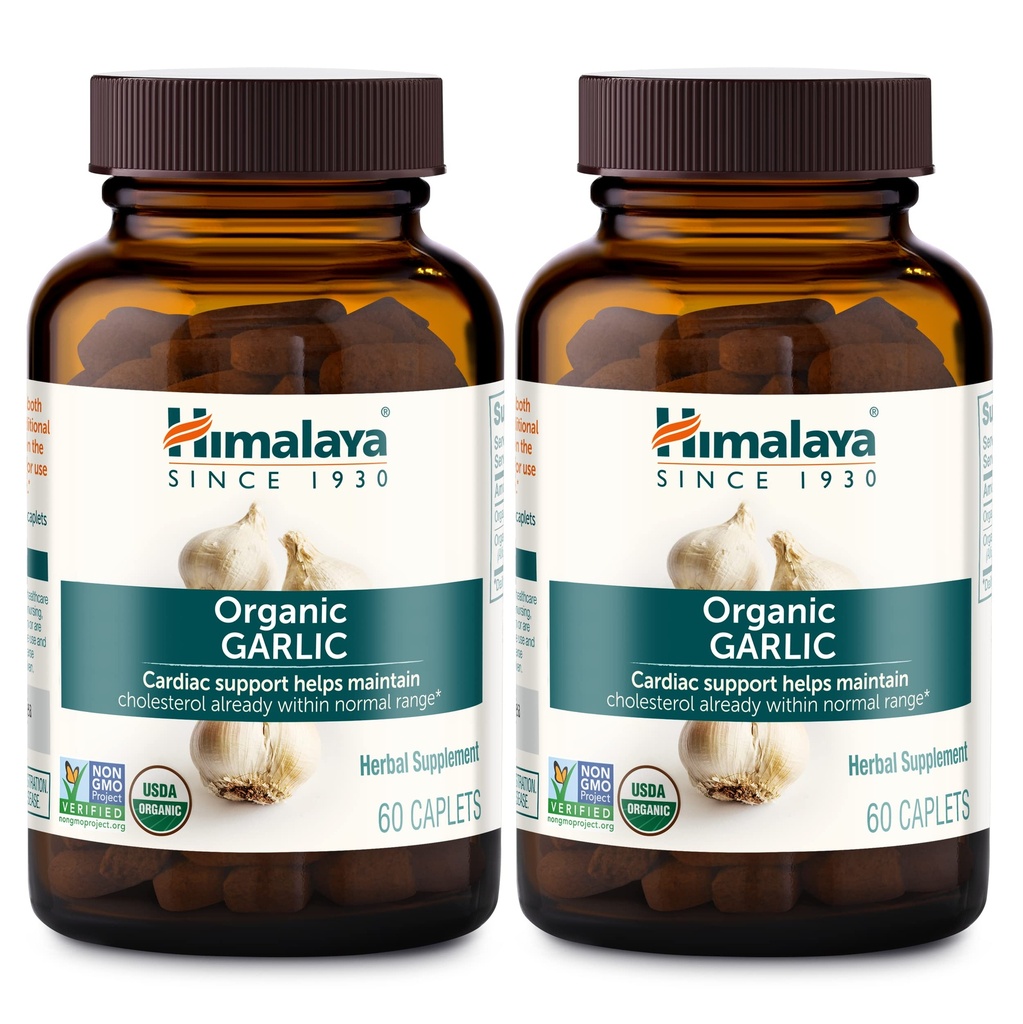 Himalaya Organiczny czosnek, Do metabolizmu lipidów i wsparcia immunologicznego, 1400 mg, 60 Kapsułki, 1 Miesiąc dostaw, 2 opakowania