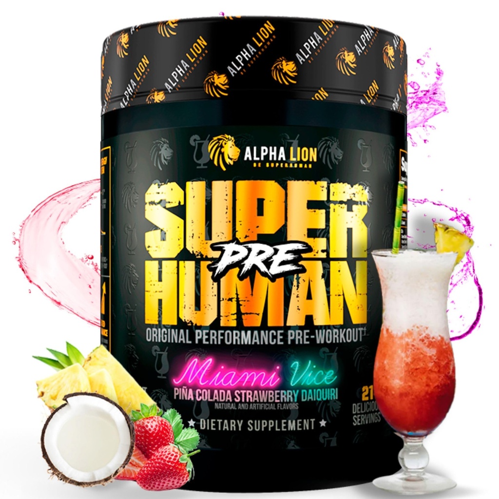 ALPHA LION Superhuman Pre Workout Powder, Beta Alanine, L- Tauryne & TriSource Cafeline for Trwała Energia & Focus, Nitric Oxide & Citruline for Pump (21 Służenia, Miami Vice)