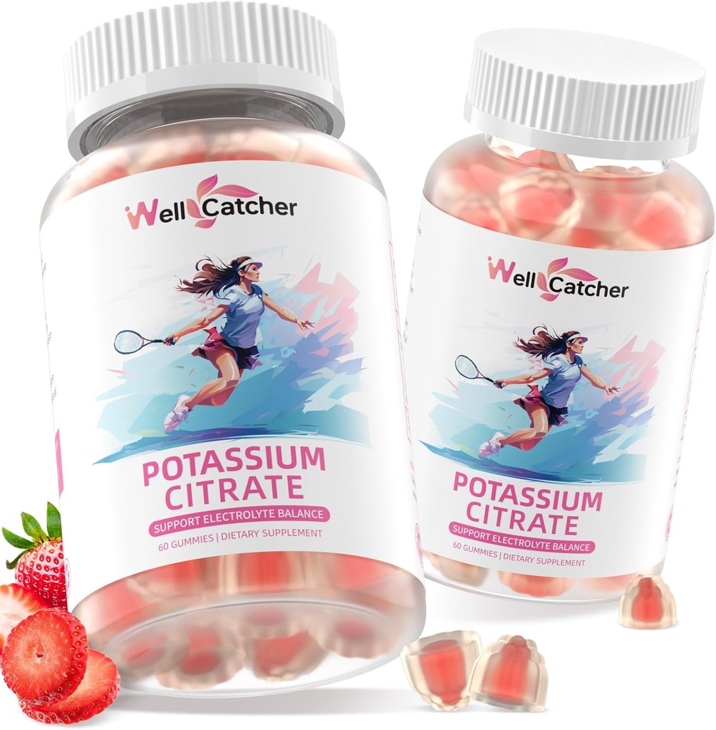 Gummy z cytryną potasową dla dorosłych Mężczyźni Kobiety - Wysoka suplement potasu 500 MG Sugar Free Support Electrolyte Balance Noga Krampy Wegan Non-GMO Organic Strawberry Flavor 2 Pakiety