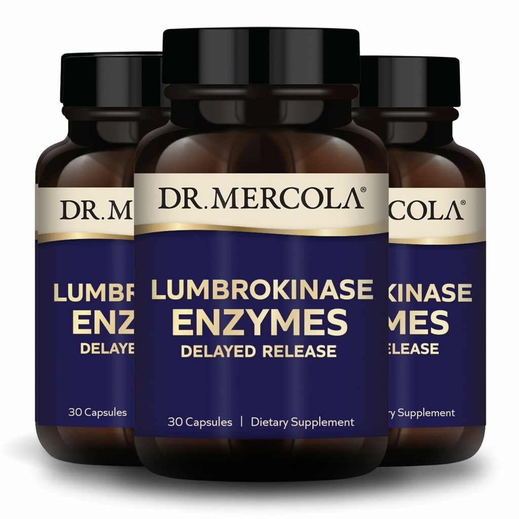 Dr Mercola Lumbrokinase Enzymes - Opóźniona formuła wydalania - Suplement diety dla układu sercowo-naczyniowego i wsparcia energetycznego - Non-GMO, Gluten- Free & Soy- 30 Kapsułki (30 Sług), 3 Pack