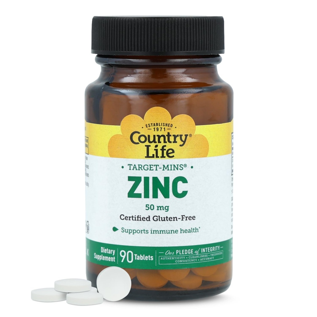 Country Life Target- Mins Cynk 50 mg 90 Tabletki - Suplementy cynku dla zdrowia immunologicznego - Cynk 50mg - Wsparcie cynku