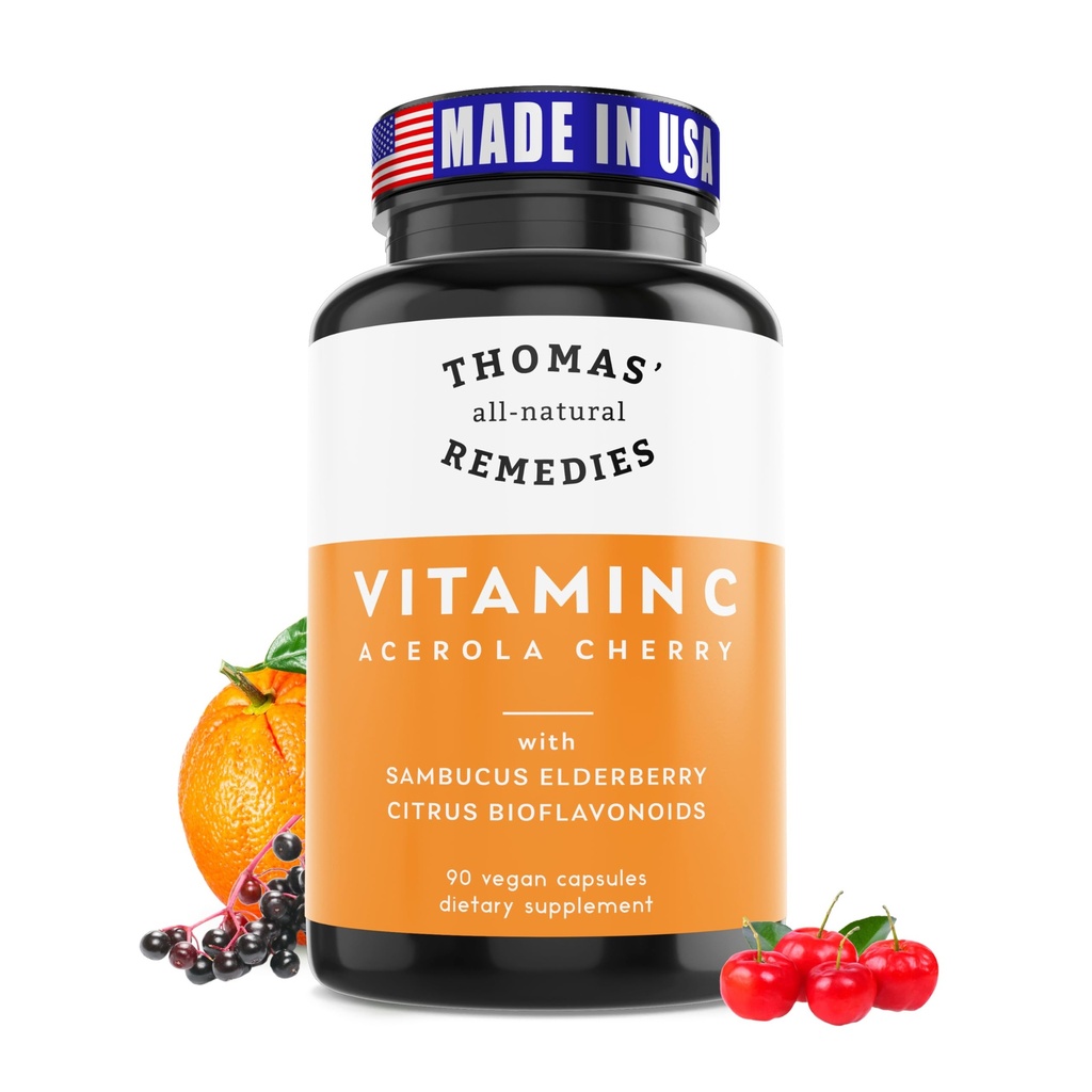 Tomasz wszystkie naturalne Remedies Witamina C z organicznej Elderberry, Organic Citrus Bioflavonids - Cały suplement żywnościowy - Nie-GMO - Surowy Wegan - 90 Kapsułki