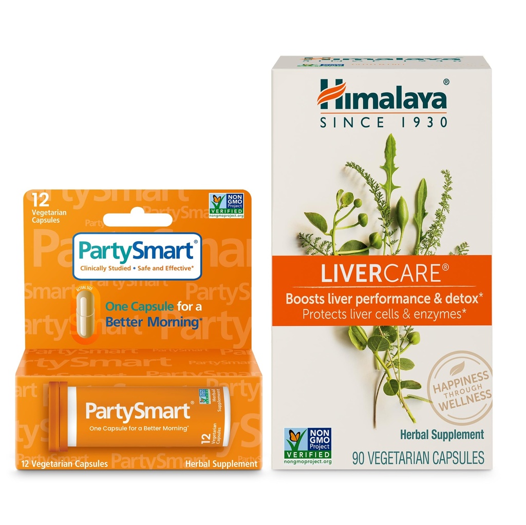Himalaya PartySmart 12 Czapki, Jedna kapsułka na lepszy poranek po piciu Plus opieka zdrowotna, 90 Czapki na codzienne czyszczenie wątroby, Wsparcie dla wątroby i do wyeliminowania odpadów - 2 Pasek produktów