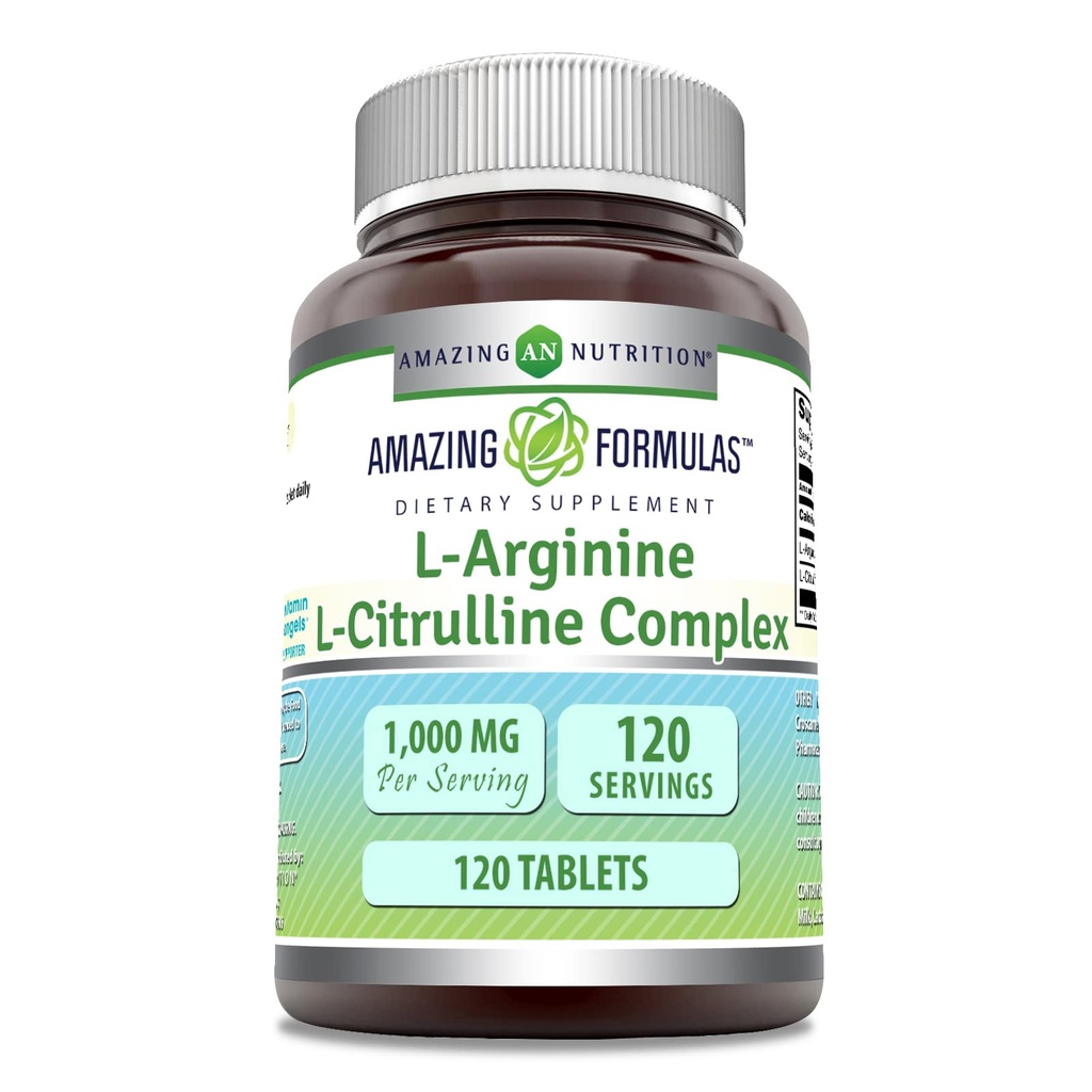 Amazing Supples L- Arginine / L- Citruline Complex 1000mg 120 Tablets Supplement Supplement Epplement 124; Non-GMO Supplement 124; Gluten Free Supplement 124; Made in USA