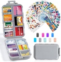 14 Grids Travel Pill Organizer Box z 415- Pcs Medicine Name Etykiety - Pocket Daily Pharmacy Case Container - Travel Medication Holder Dispenser Kit for Fish Oil Supplement Storage - Grey