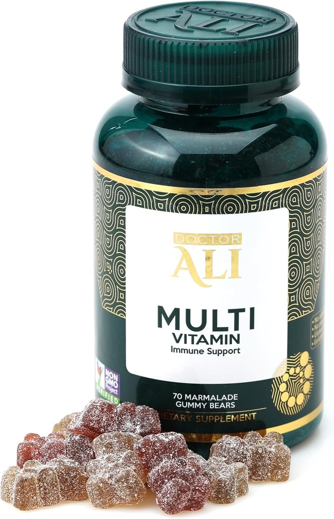 Doctor ALI Natural Multivitamin Gummies is 124; Organic Daily Gummies with Witamina A, C, & Esential Nutrigents Between 124; Immune Support, Trawienie, Mózg & Vision Health Amend124; Gluten- Free Amend124; Gelatin- Free Amend- Free 124; 70 Count
