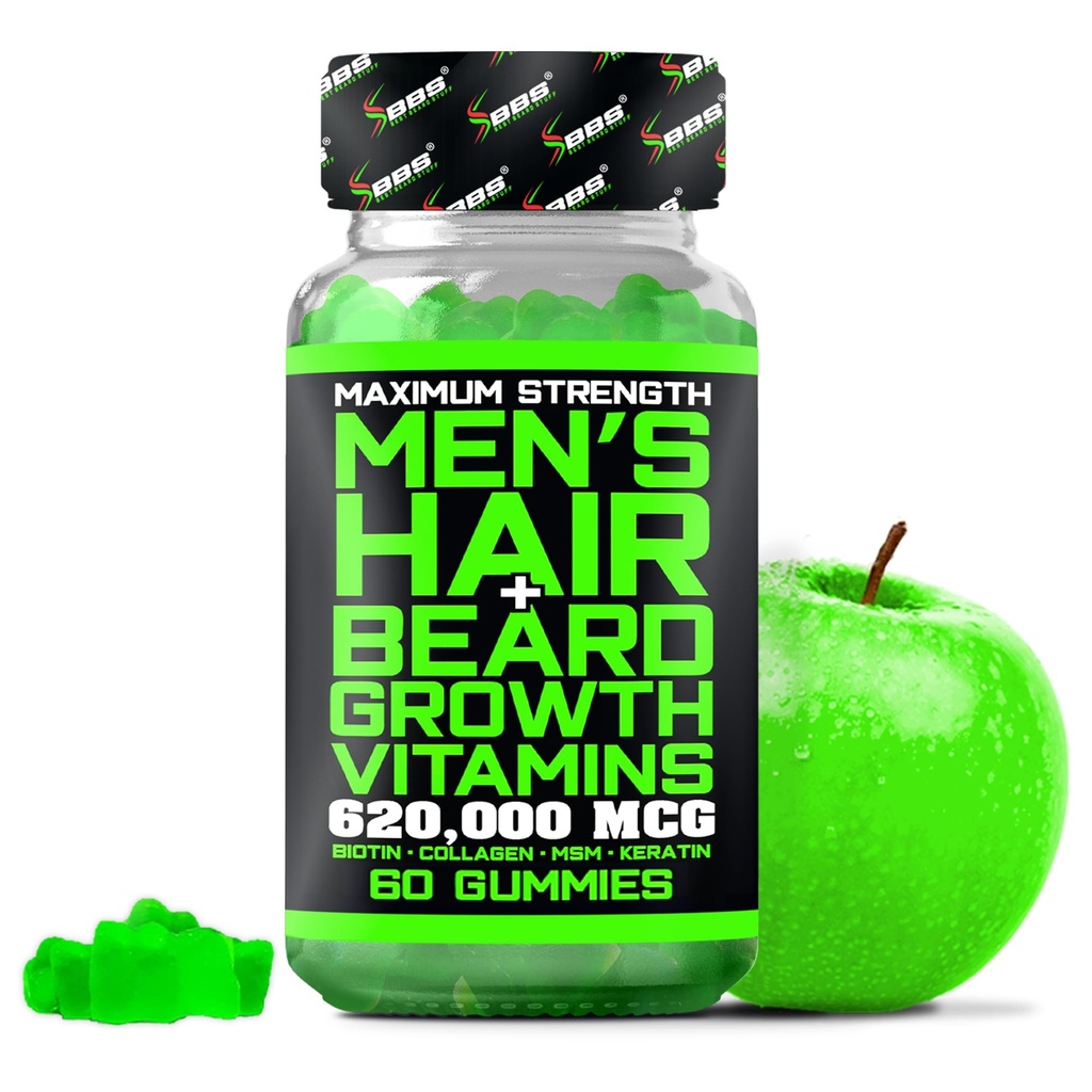 Najlepsze Beard Stuff Beard Growth Vitamin - Biotin Gummies for Beard & Hair Growth - Maksymalna moc 620,000mcg Biotin z Collagen, MSM, Keratin & Bamboo Extract