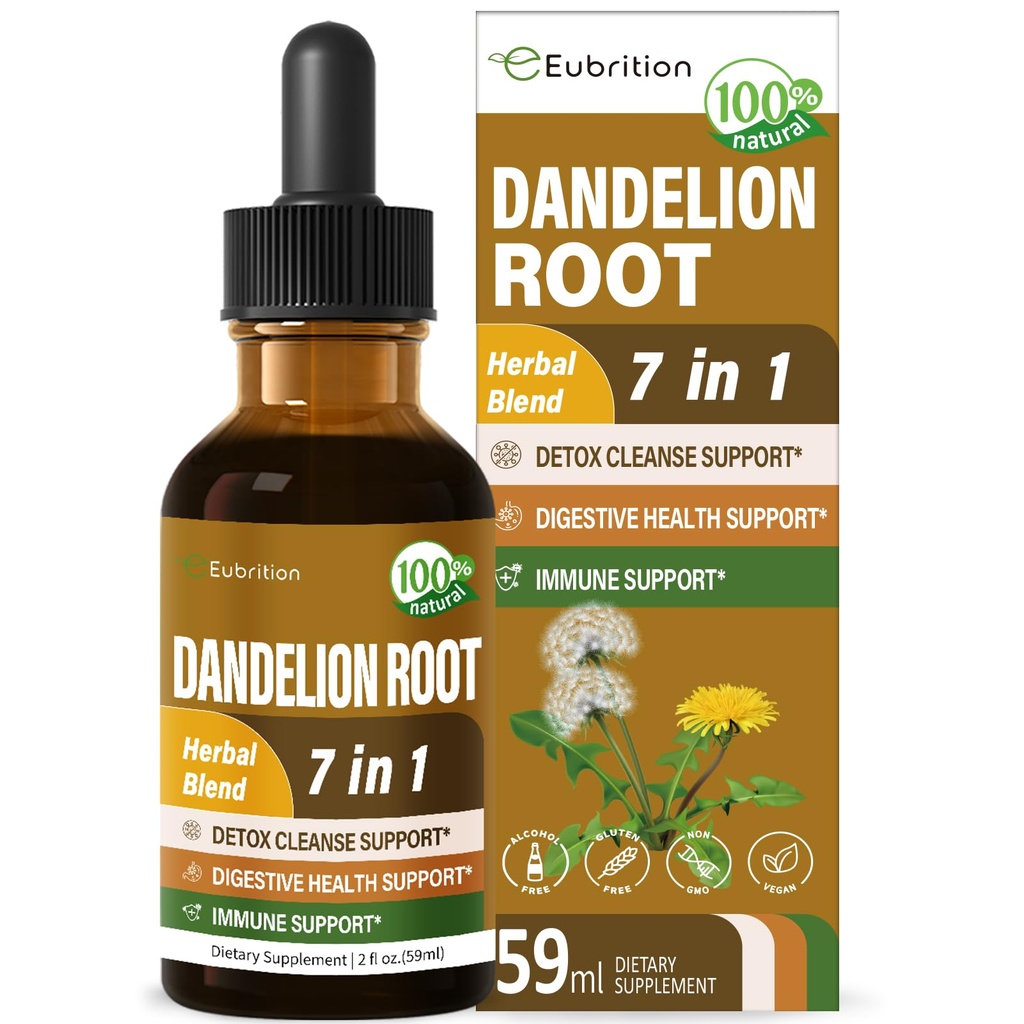 Dandelion Root Extract Drops, Diente de Leon Organico Hierba, Dandelion Supplement Formuła w / Mleko Thistle Turmeric dla Detox Cleanse, Trawienie i Immune Support, Alkohol-Free Tincture. 2oz