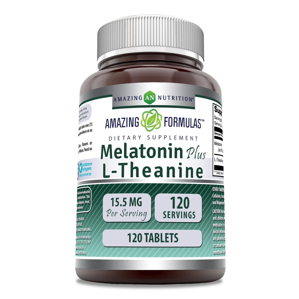 Amazing Melatonin Plus L- Theanine 15.5 Mg XI124; Tablets Supplement XI124; Non-GMO XI124; Gluten- Free Xion 124; Made in USA (1 Pack XI124; 120 Count)