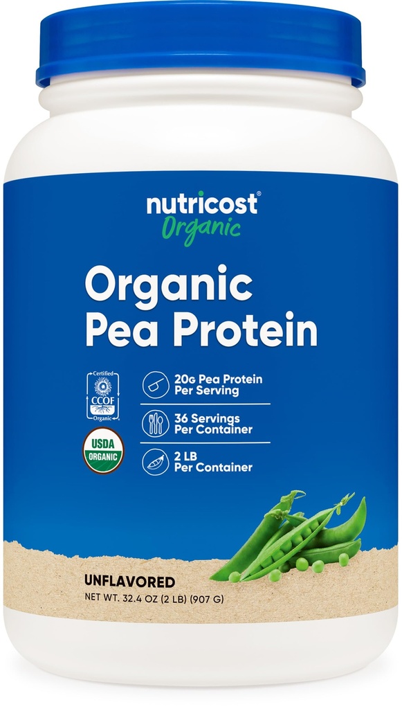 Nutricost Organic Pea Protein Isolate Powder (2LBS) - Unflavored, Certified USDA Organic, Białko z roślin, Wegetarian Friendly, Gluten Free, Non-GMO