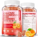 Sugar Free Wapnia Magnezu Suplement cynku Gummie z witaminą D3 & B12 dla kobiet i mężczyzn Wysoka absorpcja Wapnia Magnezu Suplement do wsparcia immunologicznego (120 Liczby)