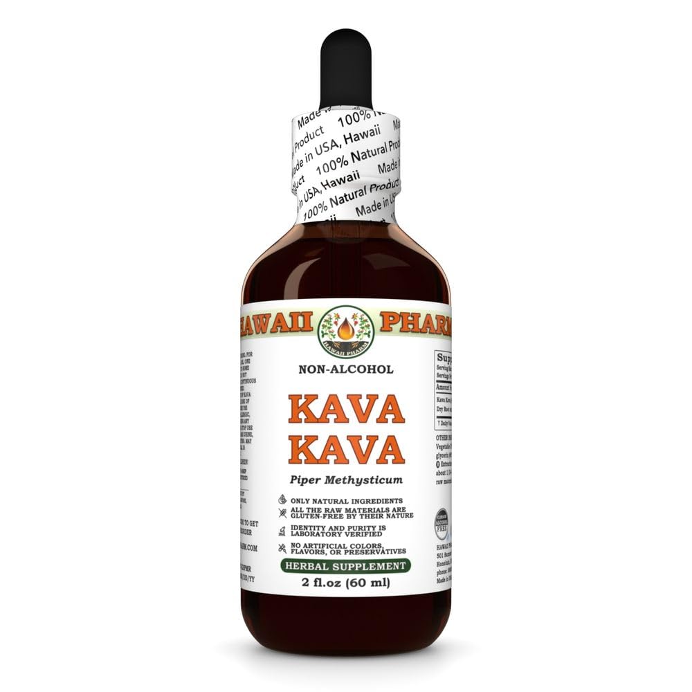 Hawaii Pharm Kava Kava Ekstrakt płynny wolny od alkoholu, Kava Kava (Piper Methysticum) Suszony glicerol korzeniowy Natural Herbal Supplement 2 oz