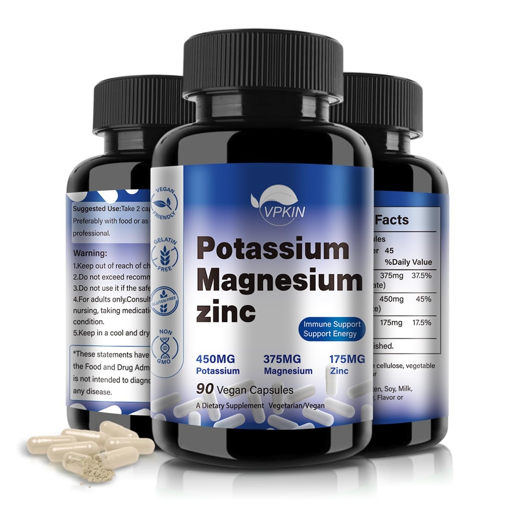 Magnezu potasu Suplement 1000mg, Wysoka absorpcja Magnezu Cynk Aspartat potasu (90 Kapsułki)