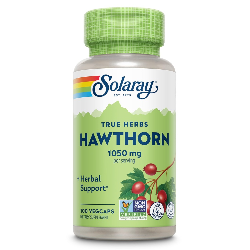 SOLARAY Hawthorn Berry kapsułki 1050 mg - Soothing Herbal Support - Hawthorne Berry Supplement for Total Wellness Supplement - Whole Berry, Wegan, Non-GMO, 60 Day Guarantee, 50 Servings, 100 VegCaps