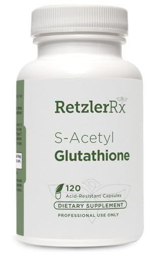 RetzlerRx S- Acetylo Glutation Supplement 100 mg na kapsułkę, Made in USA - 120 Acid- Resistant Capsules - Antioksydant Support - Non-GMO, Soy & Gluten- Free / Bergaflow ®, stopień farmaceutyczny