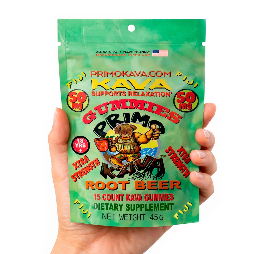 Kava Kava Gummies 50mg - Silny Noble Kava z 50mg Kavalactones for Calm & Relaxation - Wolna od alkoholu - Fast- Acting Fidżi Kava Root Extract - Root Beer Flavor - 15 Count