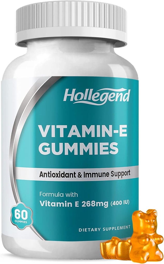 Vitamin E Gummies 268mg 400 IU, Natural Vitamin E Chewable Supplement for Adults, Women & Men, Skin & Immune Health, Antioxidant, Orange Flavor, 60 Count