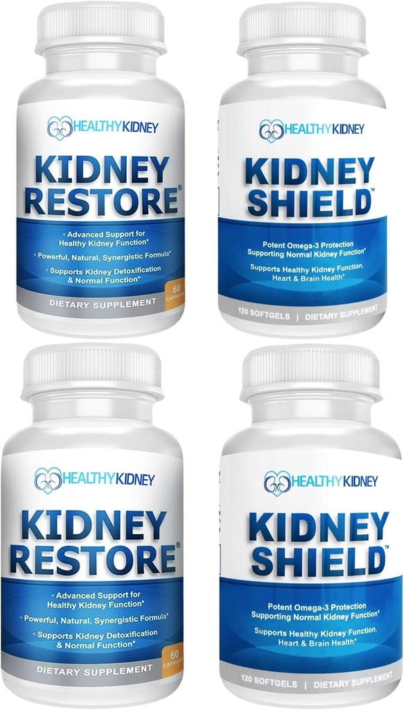 Nerki Restore & Nerki Shield 4- Pack Bundle Pills - Natural Nerki Supplement Supplement for Nerki Cleanse Detox & Naprawa - Kompleksowa Nerki & Nerki Suplement zdrowia do wsparcia funkcji Nerki