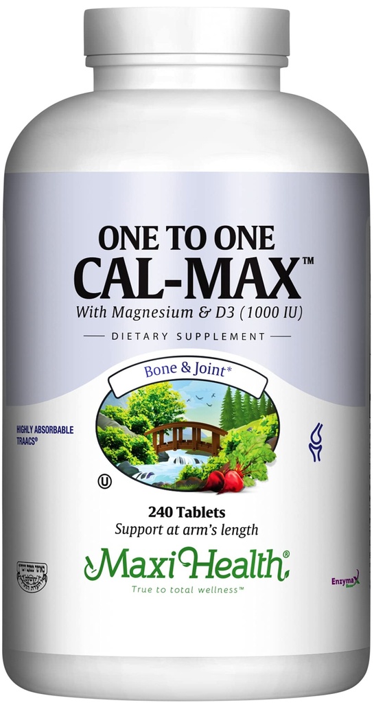 Maxi Health 500 mg suplement wapnia z witaminą D3 (1000 j. m.) i magnezem (500 mg) - kość, zęby i wspólne wsparcie dla mężczyzn i kobiet - 240 tabletek