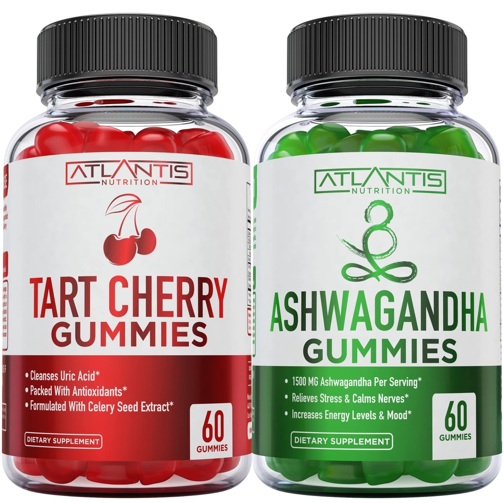 60 Gummie Ashwagandha + 60 Gummies Tart Cherry -Ashwagandha Wzmacnia poziomy energii i wzmacnia system immunologiczny - Tart Cherry ma zaawansowaną czyszczenie kwasu moczowego dla natychmiastowej Gout Pain Reli