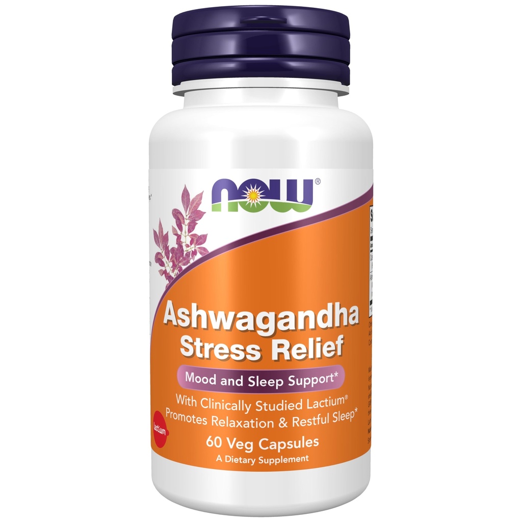 Now Supplements, Ashwagandha Stress Relief, Mood and Sleep Support*, with Clinically Studied Lactium®, Promotes Relaxation & Restful Sleep*, 60 Veg Capsules