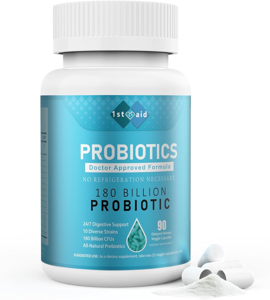 1st Aid Probiotics for Women Probiotics Digestive Health Prebiotic Supplements 90Count - 180 Billion CFU Men Prebiotics Dietetyczne Suplementy Kapsułki Support Gut Health