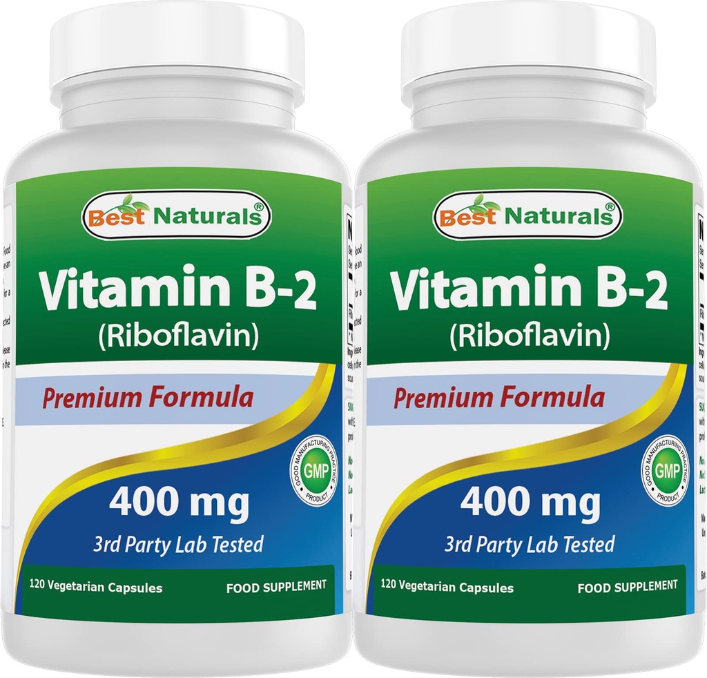 Najlepsi naturalni Witamina B2 (Riboflavin) 400mg - Migrena Relief - Kapsułki - Conezyme Prekursor - 120 Count (120 Count (Pack of 2))