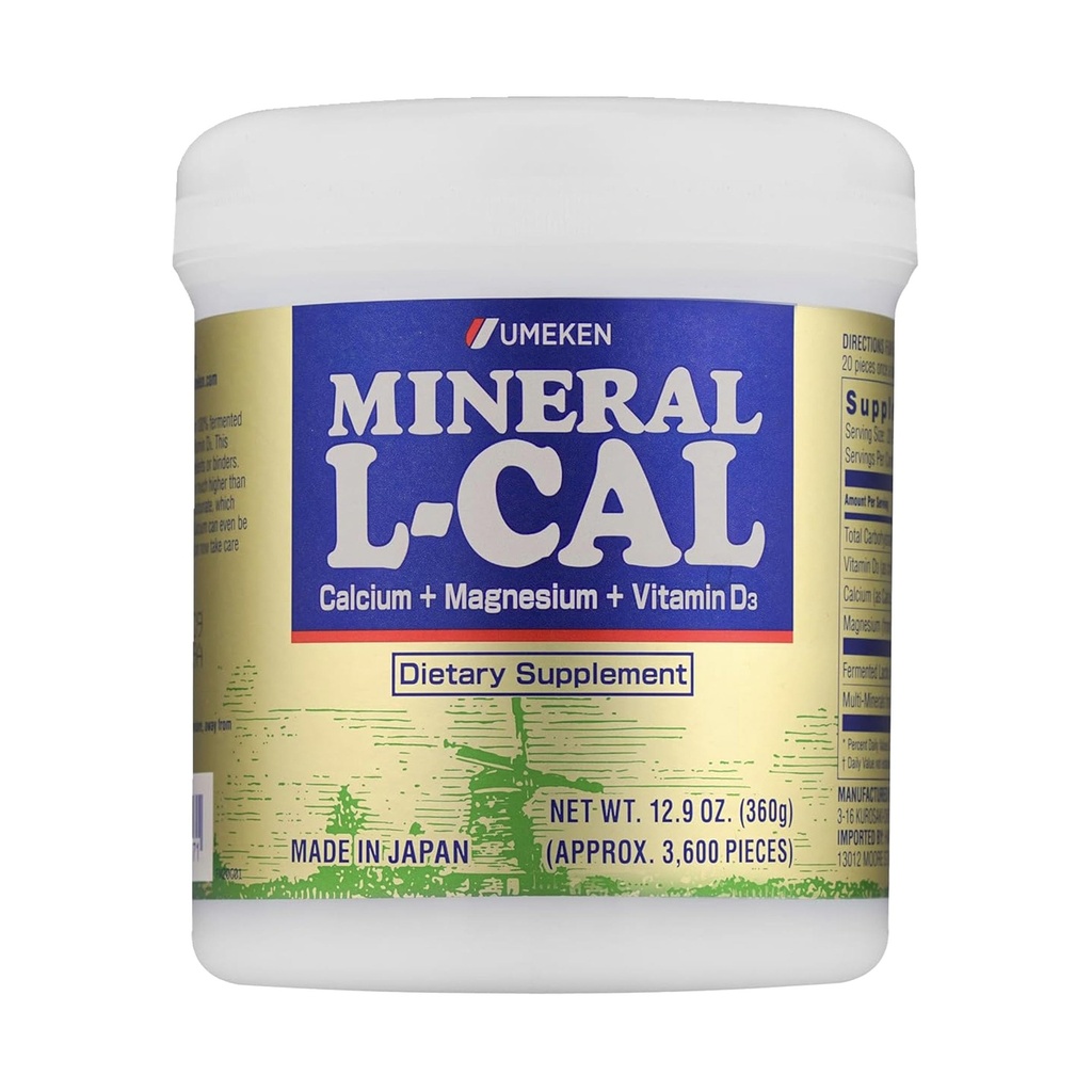 Umeken Mineral L- Cal Wapń z witaminą D3, 6 Miesiące dostaw, Rozpuszczalny w wodzie Ball Format z magnezu i minerałów, Szybkie wchłanianie wapnia Magnezu suplement D3, 3600 Kule, 360g, Opakowanie 1