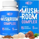 Mushroom Supplement 2600mg, 20-in-1 Mushroom Complex, with Lions Mane, Cordyceps, Reishi, Turkey Tail, Chaga - Brain Supplements for Memory and Focus, Memory Supplements, Mood, Immunity, 120 Capsule