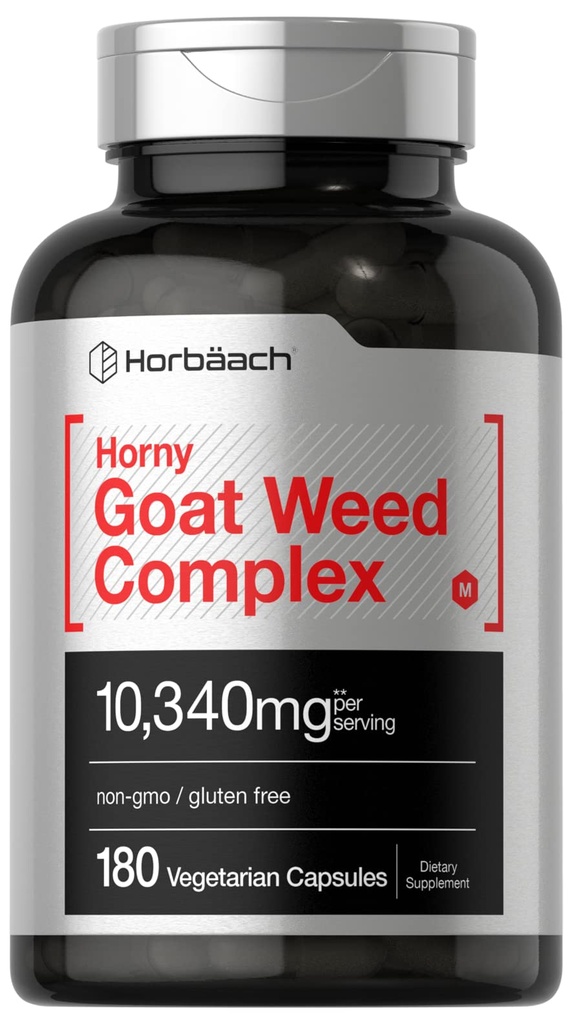Horbäach Horny Goat Weed Complex: 124; 180 Kapsułek: 124; Vegetarian, Non-GMO i Gluten Free Formula z Tribulus, Maca, Yohimbe i L- Arginine